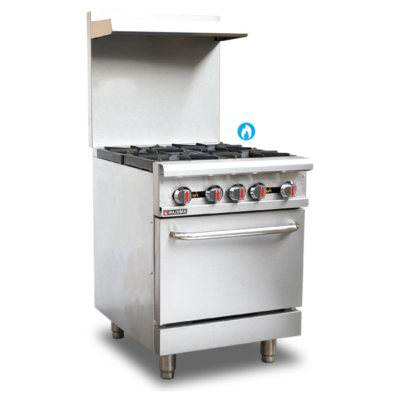 Commercial 4 Top Gas Range Oven, Upper Shelf Merit Stainless Steel Inc.